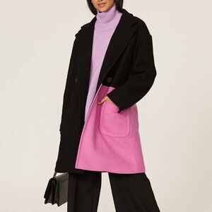 Peter Som Collective Colorblock Black Pink Tan Wool Coat Size 8